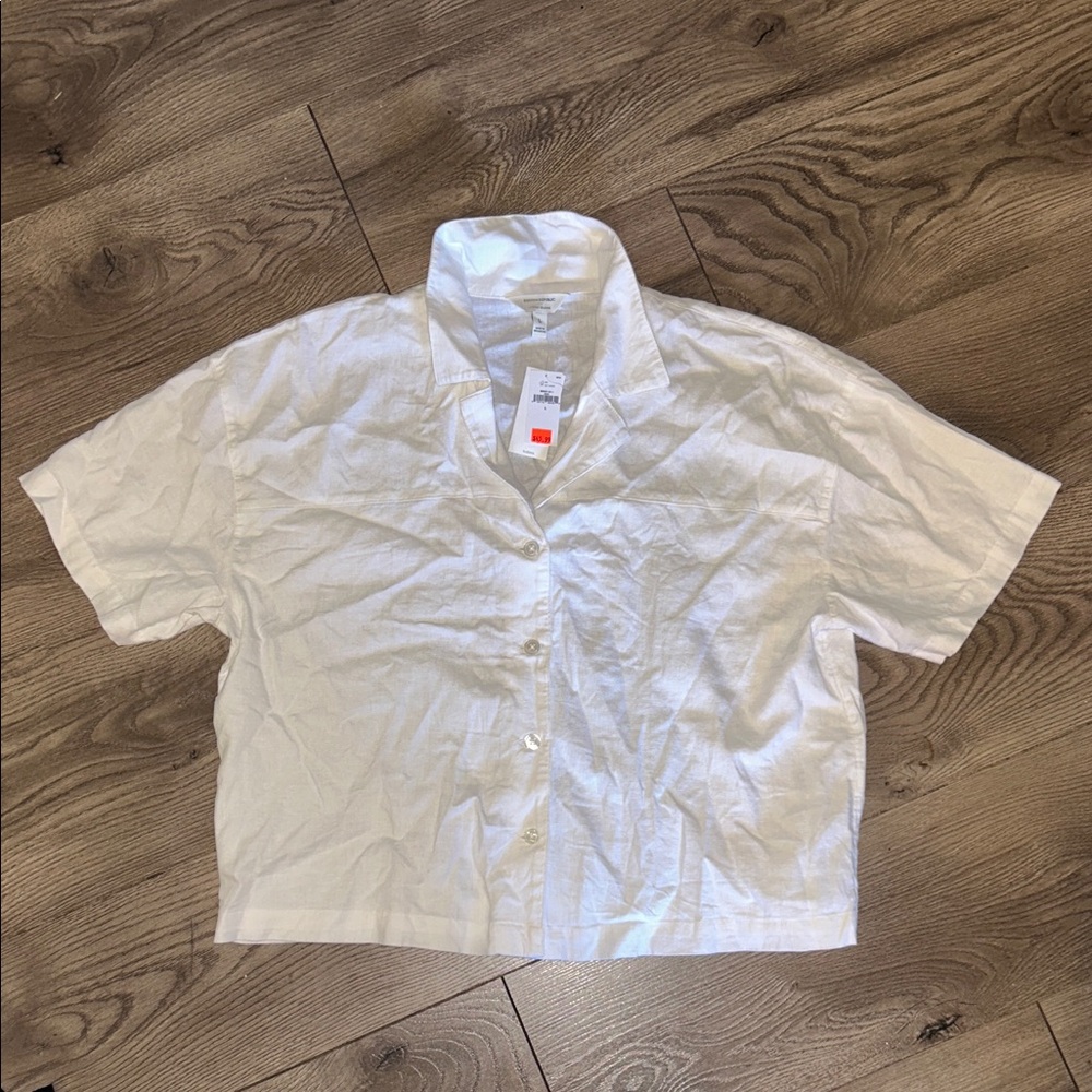 White Linen Short Sleeve Button-Up Shirt Banana Republic size L NWT